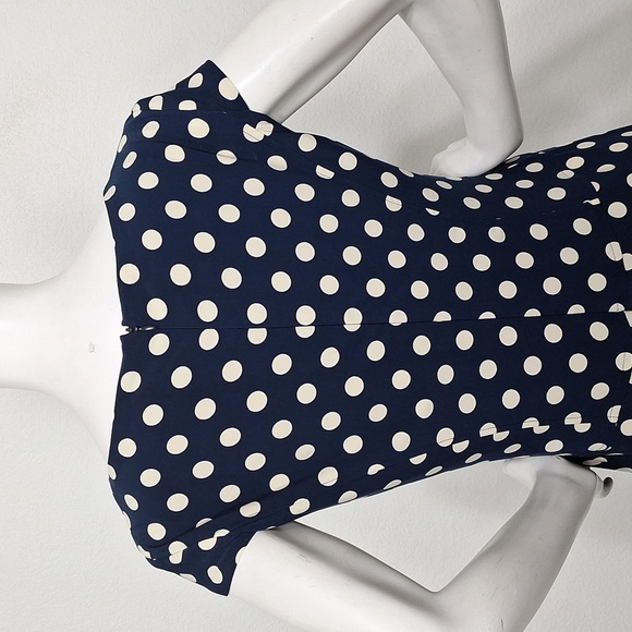 Anne Klein Navy Off White Polka Dot Drop Waist Retro Pin Up Dress Size 10 - Picture 7 of 10